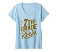 Women's Rockin' 7TH Grade Rocks First Day Singing Teacher My Besties V-Neck T-Shirt