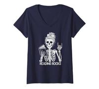 Women's Rockin' Reading Rocks Teaching Preschool Teacher Read Across V-Neck T-Shirt