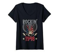Women's Rockin Since 1948 T-Shirts Rock N Roll Lovers 75th Birthday V-Neck T-Shirt