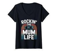 Women's Rockin The Mum Life Funny Mum Life Mothers Day V-Neck T-Shirt