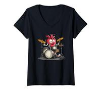 Women's Rocking and Beating Heart Costume for Drums Lovers V-Neck T-Shirt