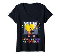 Women's Rocking Out with My New Heart Design - Cute Guitar Heart V-Neck T-Shirt