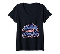 Women's Rocking The Dog Mom Life Hand Lettered Script V-Neck T-Shirt