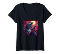 Womens Rocking Werewolf with Electric Guitar for a Wild Vibe V-Neck T-Shirt