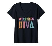 Womens Rockstar WELLNESS DIVA Girl Rocks Health Vibes Trainer Life V-Neck T-Shirt
