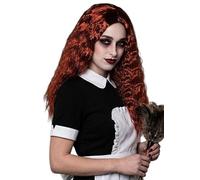 Womens Rocky Horror Long Curly Ginger Magenta Maid Wig, Fancy Dress Accessory