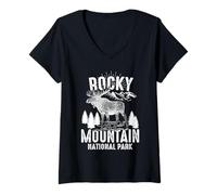 Women's Rocky Mountain Moose Wildlife Nature Hiking Adventure V-Neck T-Shirt