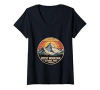 Womens Rocky Mountains National Park Colorado Sunset Mountain V-Neck T-Shirt