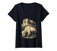 Womens Rocky Terrain Bison National Park Travel Souvenir V-Neck T-Shirt