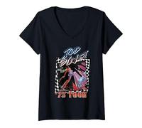 Women's Rod Stewart 75 Tour Retro V-Neck T-Shirt, Black, Large