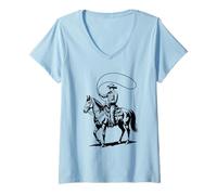 Womens Rodeo Cowboy Graphic Tee Dark Western Horse Art Cowboy V-Neck T-Shirt