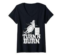 Women's Rodeo Lover Turn N Burn Funny Barrel Racing V-Neck T-Shirt