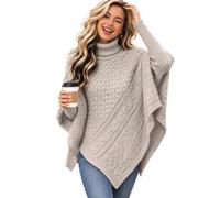 Womens Roll Neck Jumpers Cable Knit Batwing Sleeve Poncho Sweater | Autumn Winter Trendy Oversized Warm Chunky Asymmetric Pullover Jumper Baggy Thermal Longline Sweaters Holiday Lounge Knitwear