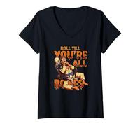 Women's Roll Till You're All Bones BJJ Horror Humor V-Neck T-Shirt
