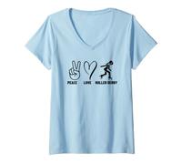 Women's Roller Derby Girl Peace Love Roller Derby V-Neck T-Shirt
