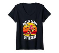 Women's Roller Derby Hits Different Retro Sunset V-Neck T-Shirt
