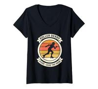 Women's Roller Derby Pivot Lead Blocker Eight Wheels V-Neck T-Shirt