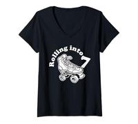 Womens Roller Skate Rolling Into 7 V-Neck T-Shirt