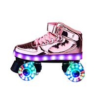 Women's Roller Skates, Classic Quad Roller Skates, PU Leather Four-Wheel Light Up Skates, for Outdoor Indoor, Beginner Teens Youth Girls Boy,Pink,UK 2/EU 34
