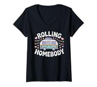 Womens Rolling Homebody Camper Van Travel V-Neck T-Shirt