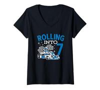 Womens Rolling Into 7 Karting Go Kart Racing V-Neck T-Shirt