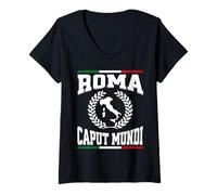 Womens Roma Caput Mundi Vintage Italian Flag Rome Italy Souvenir V-Neck T-Shirt