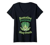 Women's Romaine Focused Stay Fresh Calm Lettuce Pun Yoga Lettuce V-Neck T-Shirt