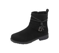 Women's Roman Ankle Boots Low Heel Ankle Shoes Fashion Buckle Belt Work Shoes with Side Zip Round Toe Retro Casual Shoes Warm Lightweight Winter Shoes, black, 8.5 UK