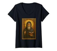 Womens Roman Catholic Icon of St. Benedict of Nursia V-Neck T-Shirt