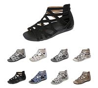 Women's Roman Gladiator Sandals Clearance Ladies Wide Fit Sandal Cross Straps Sandals Open Toe Sandals Slippers Back Zip Shoes with Cushioned Sole Hollow Out Comfort Walking Shoe Slides Summer Holiday