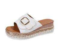Women's Roman Peep Toe Wedge Sandals - Lightweight Beach Holiday Slide Sandals for Women, Open Toed Slip On Comfortable Casual Summer Spring Autumn Footwear White