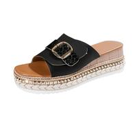 Women's Roman Peep Toe Wedge Sandals - Lightweight Beach Holiday Slide Sandals for Women, Open Toed Slip On Comfortable Casual Summer Spring Autumn Footwear Black