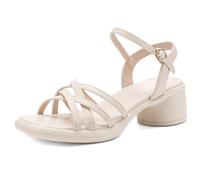Womens Roman Sandals Open Toe Woven Cross Strap Block Heel Ankle Buckle Heeled Sandals for Casual Wear & Summer Travel,Off White,4 UK