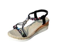 Women's Roman Sandals with Rhinestones Wedge Braided Orthopaedic for Beach | Rhinestone for shiny look, wedge for height and comfort. Ideal for holidays and walks.
