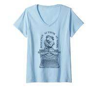 Womens Romance Author At Work Vintage Typewriter Novelist Writer V-Neck T-Shirt