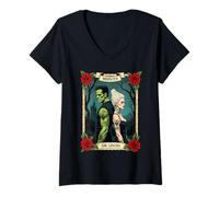 Womens Romance Frankenstein The Lovers Vintage Tarot Halloween Vibe V-Neck T-Shirt
