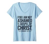 Women's Romans 1:16 Not Ashamed Christian Bible Verse V-Neck T-Shirt