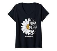 Women's Romans 8 28 Bible Verse All Things Work Together for Good V-Neck T-Shirt