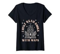Womens Romantasy Books Maps Fairy Tales Spicy Books Fantasy Faerie V-Neck T-Shirt