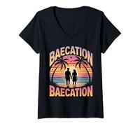 Women's Romantic Baecation Beach Sunset Couple Trip V-Neck T-Shirt