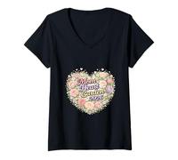 Women's Romantic Floral Heart Garden Mother Art 2026 V-Neck T-Shirt