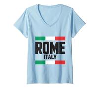Womens Rome City Italy Flag Winter Summer Travel Souvenir V-Neck T-Shirt