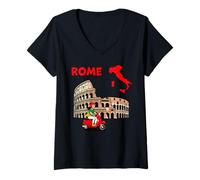 Womens Rome City Map Art with Iconic Italian Landmark Design V-Neck T-Shirt