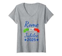 Womens Rome Italy Flag Italia Souvenir Rome 2025 Jubilee Pilgrimage V-Neck T-Shirt