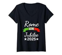 Womens Rome Italy Flag Italia Souvenir Rome 2025 Jubilee Pilgrimage V-Neck T-Shirt