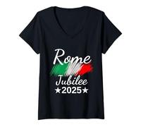 Womens Rome Italy Flag Italia Souvenir Rome 2025 Jubilee Pilgrimage V-Neck T-Shirt