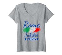 Womens Rome Italy Flag Italia Souvenir Rome 2025 Jubilee Pilgrims V-Neck T-Shirt