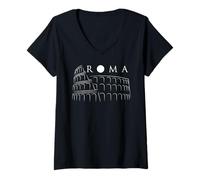 Womens Rome Italy Souvenir - Minimalist Colosseum Design V-Neck T-Shirt