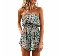 Womens Rompers Casual Sleeveless Shorts Jumpsuits Floral Mesh Overalls Wide Leg Short Romper Crew Neck One Piece Loose Beach Dresses with Pocket Casual Summer gold pink orange Swimming Outfits Clothes