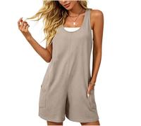 Womens Rompers Summer Casual Loose Sleeveless Overalls Cotton Linen Tank Shorts Jumpsuit with Pockets Ladies Solid Breathable Confy Dungarees One Piece Playsuits